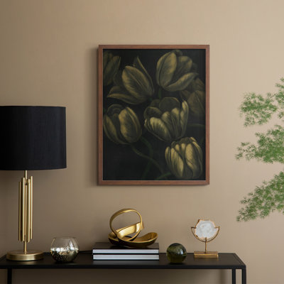 Reproduction encadrée de tulipes dorées II - bois massif
