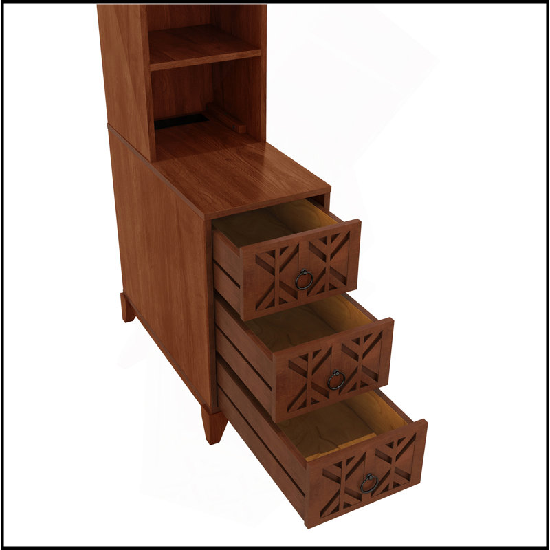Table de bout avec 3 tiroirs, table de coin avec 2 tablettes ouvertes, table d'appoint haute pour chambre à coucher et coin