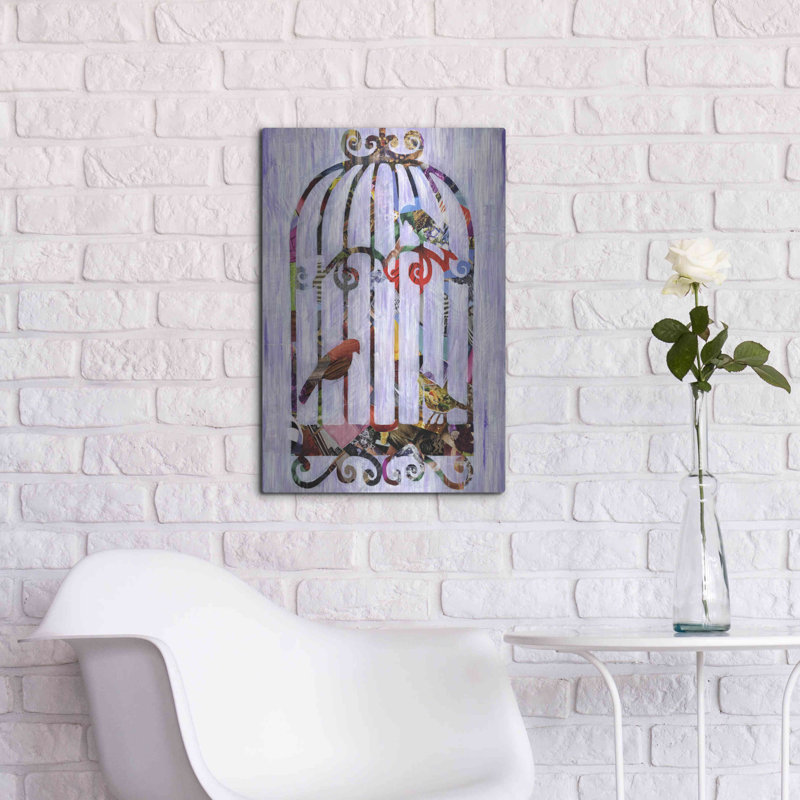 Cage à oiseaux par Artpoptart - Reproduction sans cadre sur métal, H 16 po x l 24 po x P 0,13 po
