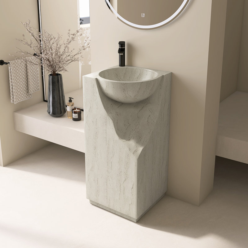  Lavabo de salle de bain sur pied 15,9 po, Beige