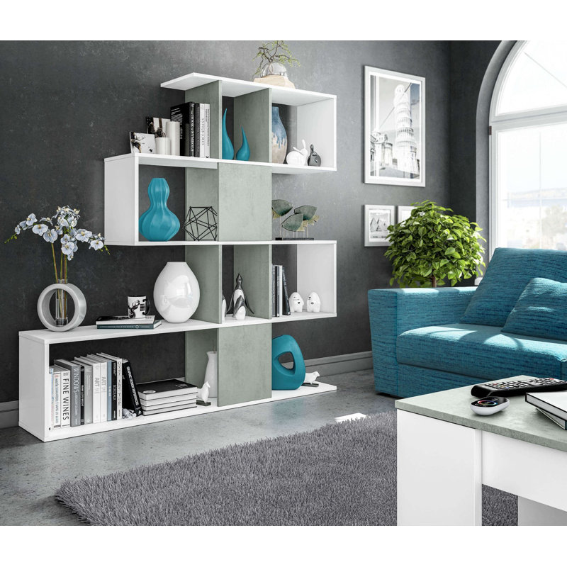 Bhrigu 145cm H x 145cm W Geometric Bookcase, Gray/White