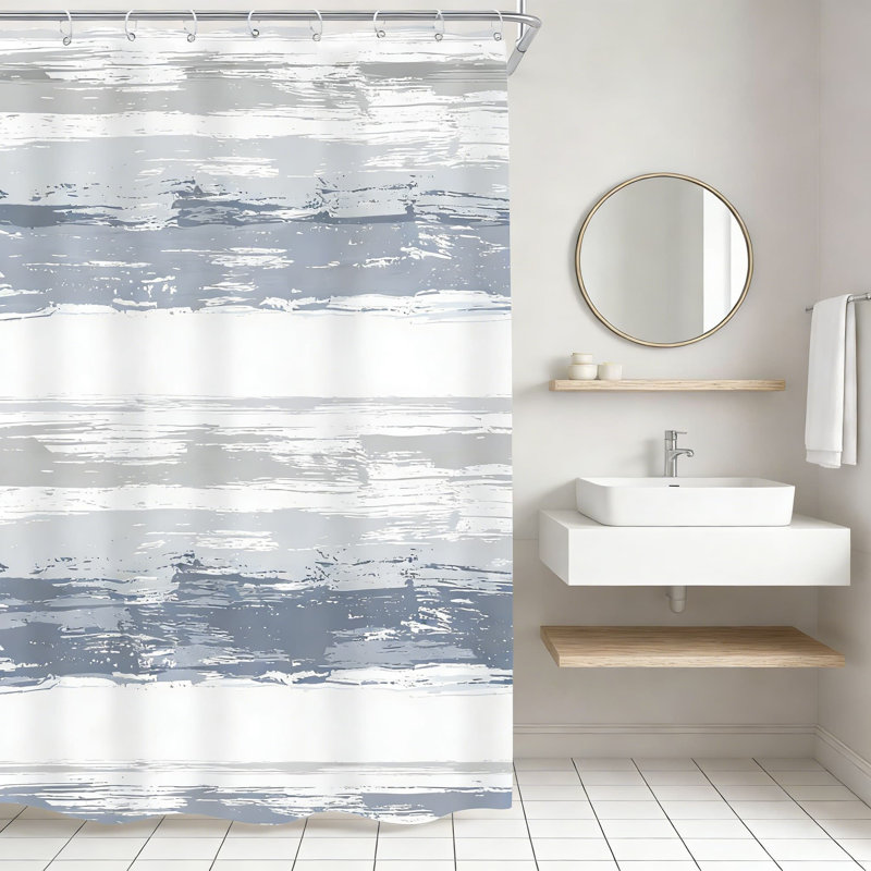 Modern Abstract Shower Curtain With Watercolor Striped Design, Waterproof Polyester Fabric For Bathroom Decor, Includes 12 Hooks