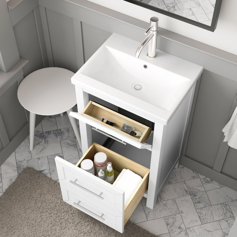 Lumiere 20 In. W X 16 In. D X 35 In. H Single Sink Bath Vanity in White Finish with White Ceramic Top, White