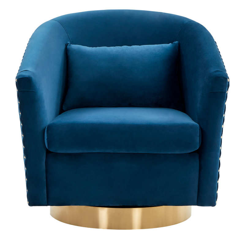 Skye Upholstered Swivel Barrel Chair, Navy Velvet, Gold