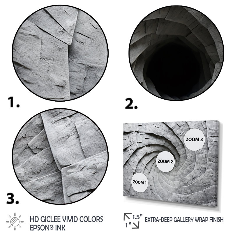 «Grey Spiraling Fractal Sprial III - Abstract Spirals», art mural, Cadre flottant doré, H 16 po x l 32 po x P 1 po