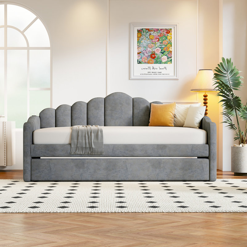 Lit de jour simple rembourré avec couchette, canapé-lit en velours avec ports de chargement USB, aucun sommier nécessaire