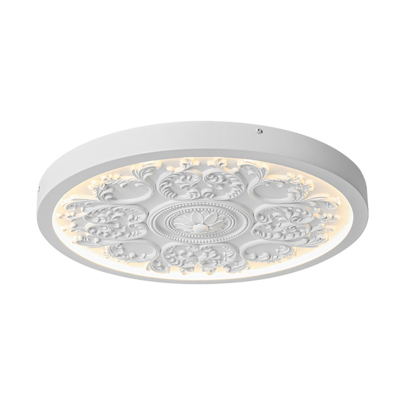 Ornate Carved White LED Flush Mount Light