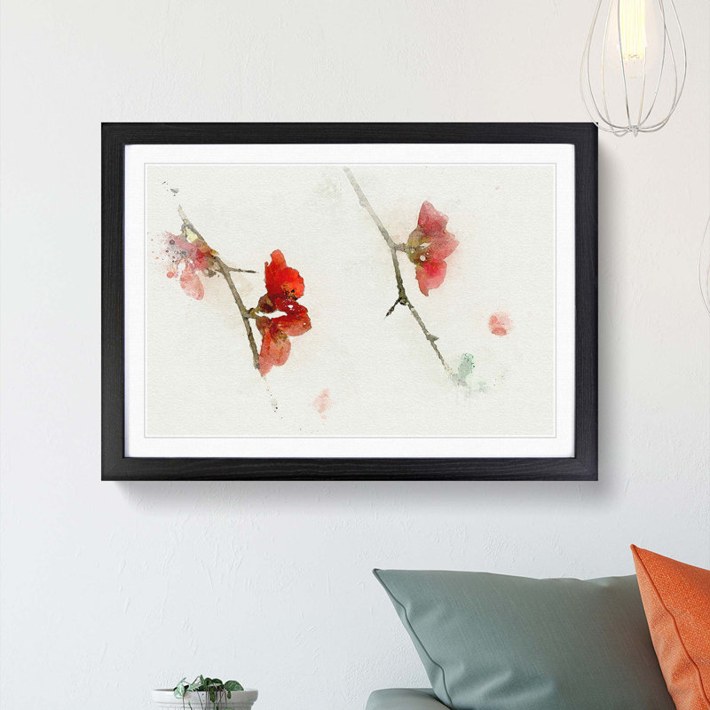 Pink Flowers & Thorns in Abstract - Framed Print, 60cm H x 91cm W x 2cm D, Black