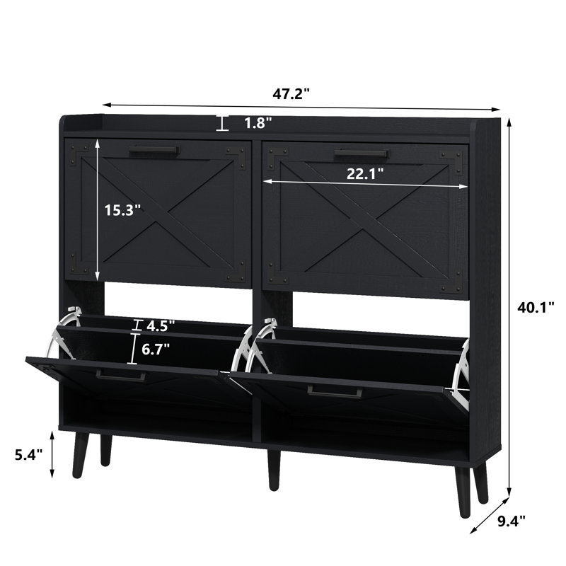 Chea Shoe Storage Cabinet with Adjustable Shelves, 4, Black