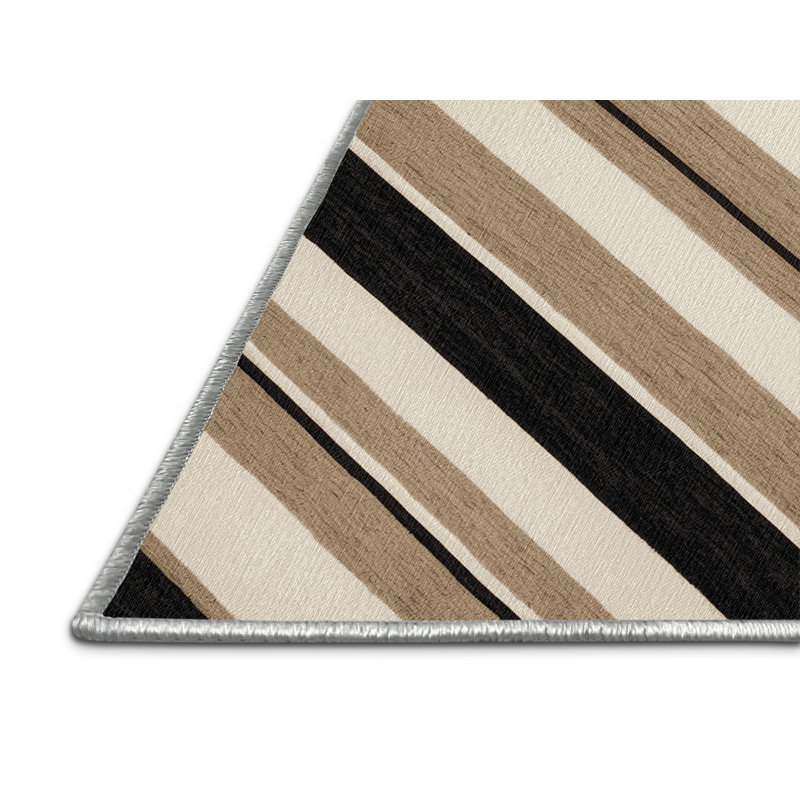 Washable Light Beige Charcoal Striped Area Rug, Rectangle 5' x 8'