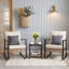 Ensemble bistro en rotin 3 pièces, table basse à 2 niveaux et coussins épais, ensemble de conversation pour patio toutes saisons pour jardin, balcon, gris