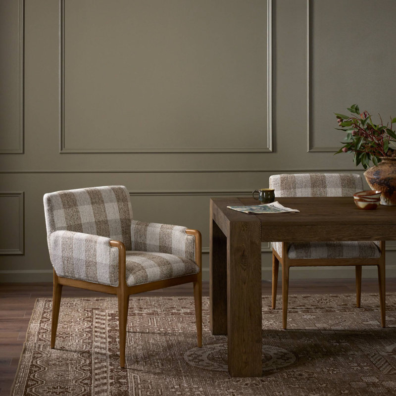 Ledger Upholstered Arm Chair, Brown Polyurethane