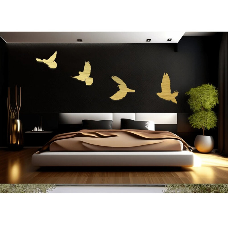 Art mural oiseaux en métal - Silhouette d'oiseau inspirée de la nature, Noir