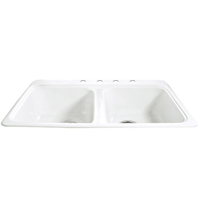 Royal Palm 33'' L Drop-In Double Bowl Cast Iron Kitchen Sink