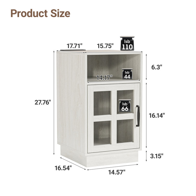 End Tables For Living Room With Charging Station & LED Light, White