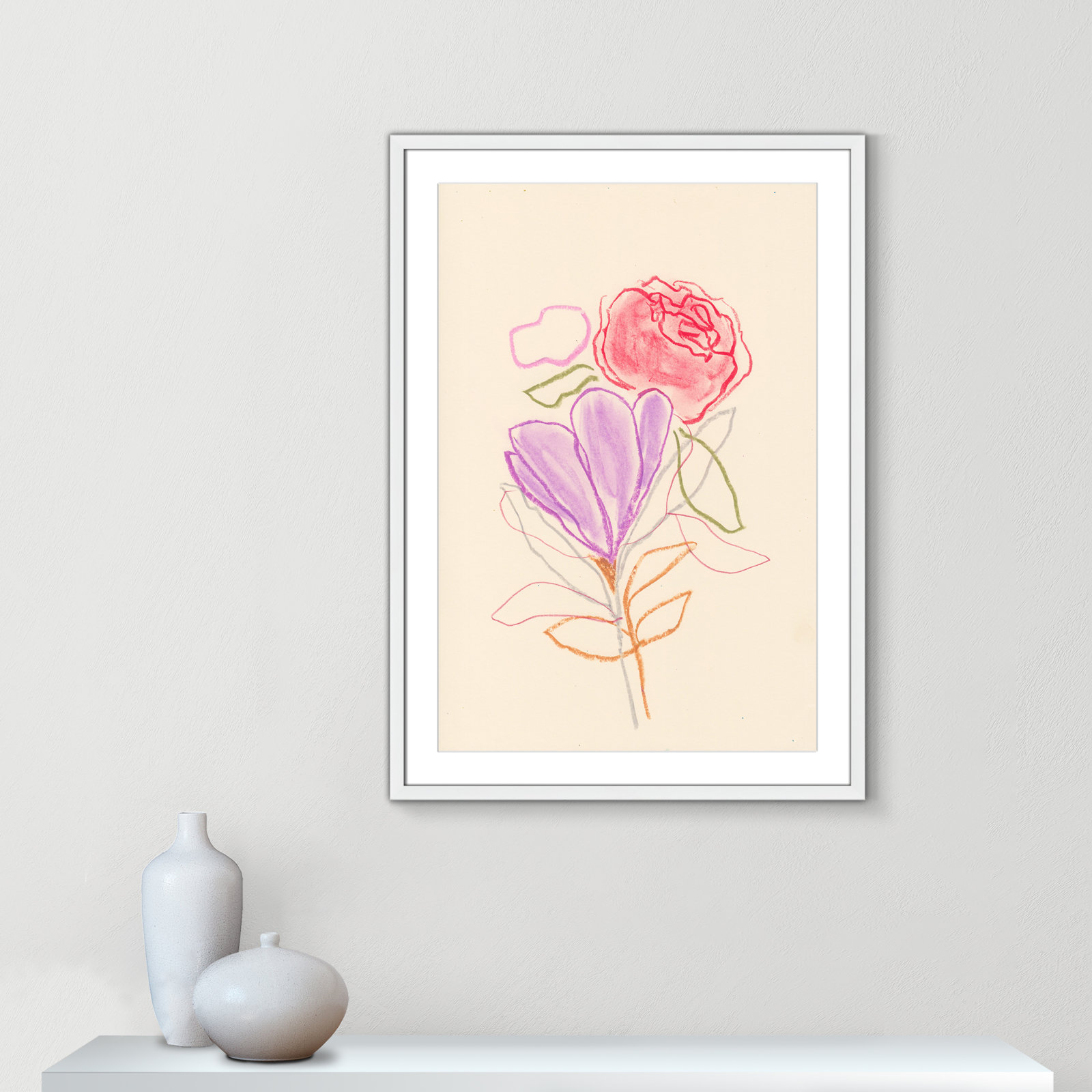 Simple Floral "Simple Floral III" Print, White Single Picture Framed Paper, White, 35.5" H x 25.5" W x 1.25" D