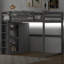 Lit mezzanine en bois pleine grandeur avec garde-robe intégrée, tablettes de rangement à 4 niveaux et éclairage à DEL - Design moderne en pin pour chambre d'enfant, gris