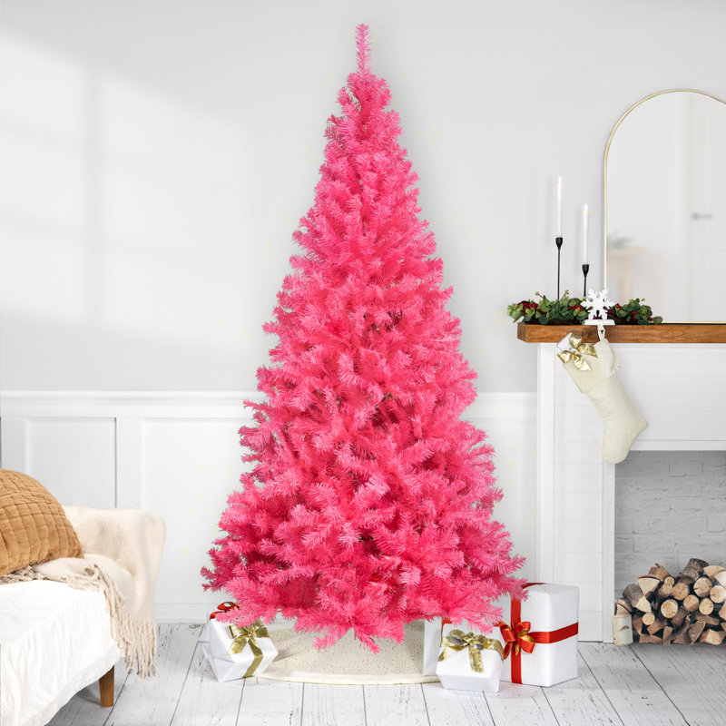 Artificial Tinsel Christmas Tree - Pink - Clear Lights, 7', Not Pre-Lit