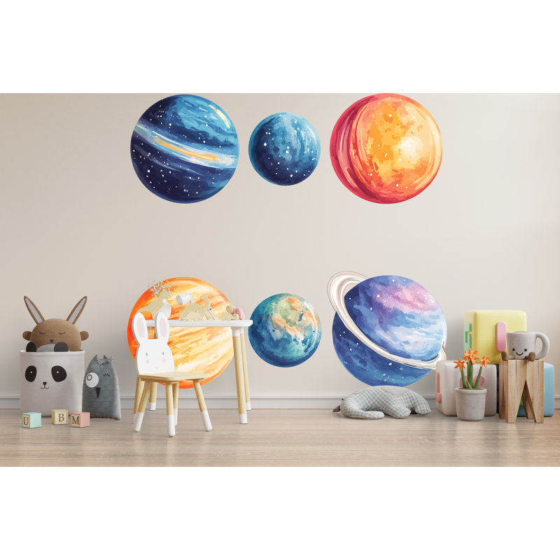 Adhésifs décoratifs pour enfants, planète, aquarelle, système solaire, chambre de bébé, décoration de salle de jeu et de salle de classe