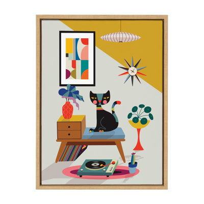 Reproduction d'art sur toile encadrée «tourne-disque» par Rachel Lee 3 Birdies Studio