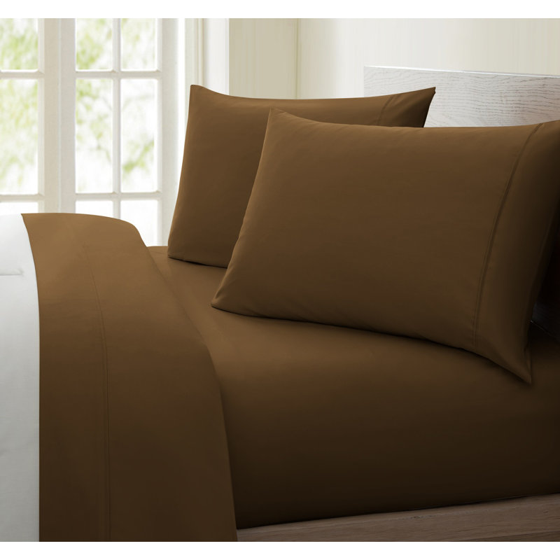 Ensemble de draps unis 100% coton à densité de tissage 1200 fils United Collection, Brun, Simple TG