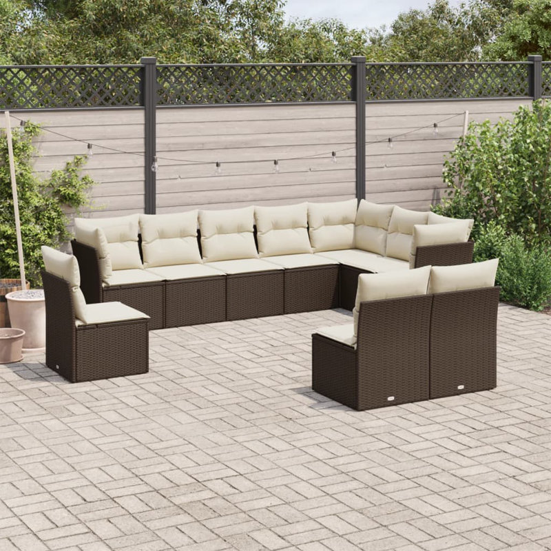 Grand canapé modulaire en rotin PE Vidaxl, Coussin blanc / cadre brun