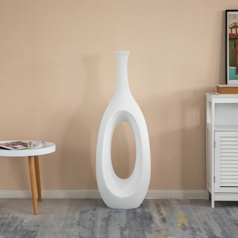 Frosted White Fiberglass Tall Floor Vase - Decorative Vase For Modern Home Decor, Perfect For Living Room, Home Office, Bedroom, Kitchen, Coffee Bar, Farmhouse Decor, And Wedding Centerpieces