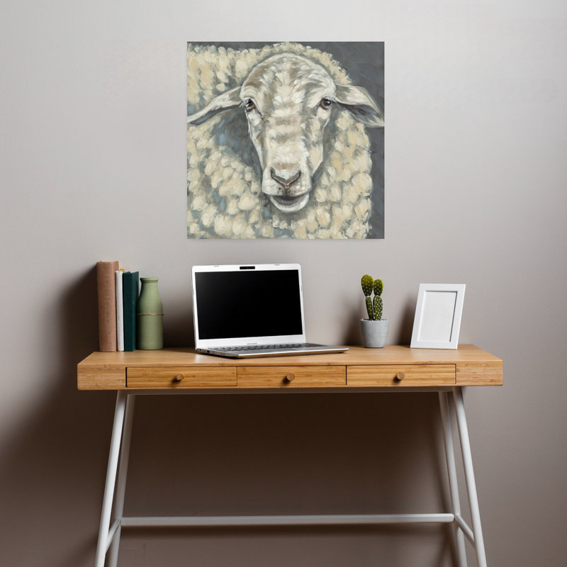 Art moderne texturé en laine de coton avec mouton, H 18 po x l 18 po