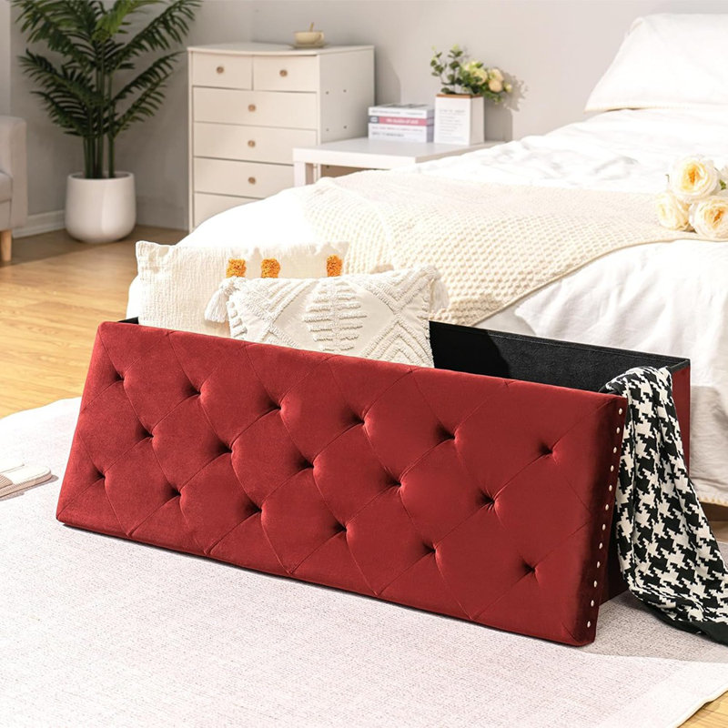 Banc de rangement avec repose-pieds, repose-pieds capitonné pliant
