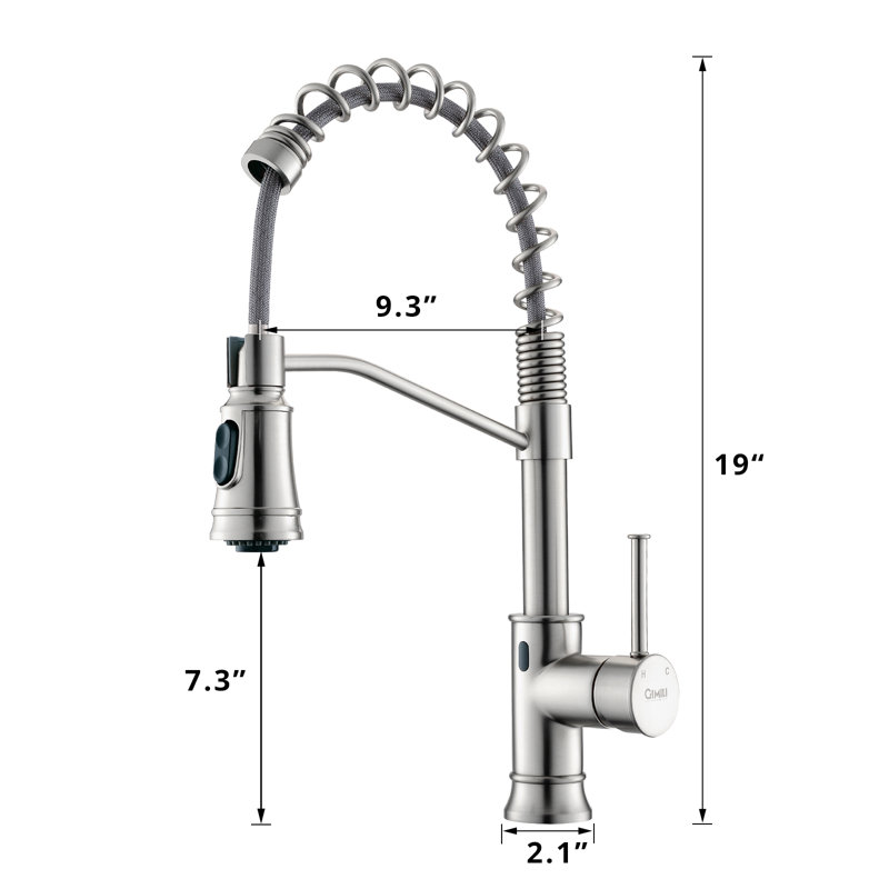 Robinet de cuisine sans contact avec douchette rétractable, robinet d'évier de cuisine monocorps à poignée simple en nickel brossé