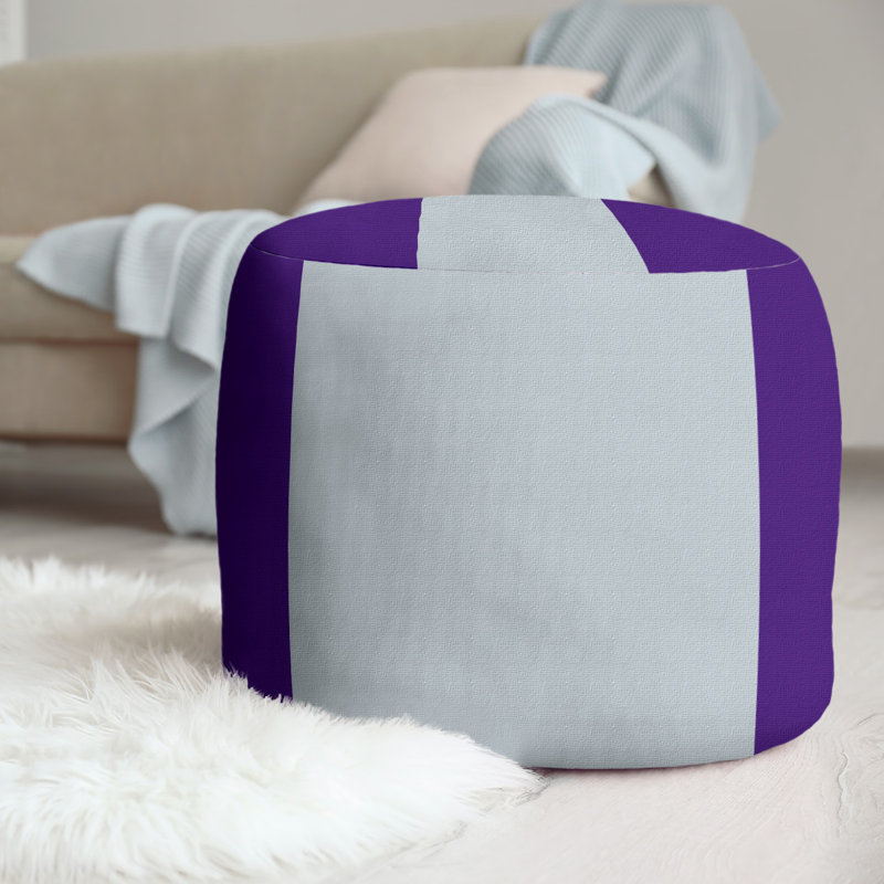 Upholstered Pouf, Purple/Silver
