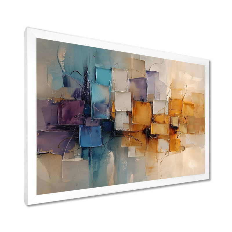 «Urban Jazz», art mural à l'encre liquide, paysage abstrait I, H 12 po x l 20 po, Cadre simple, Blanc