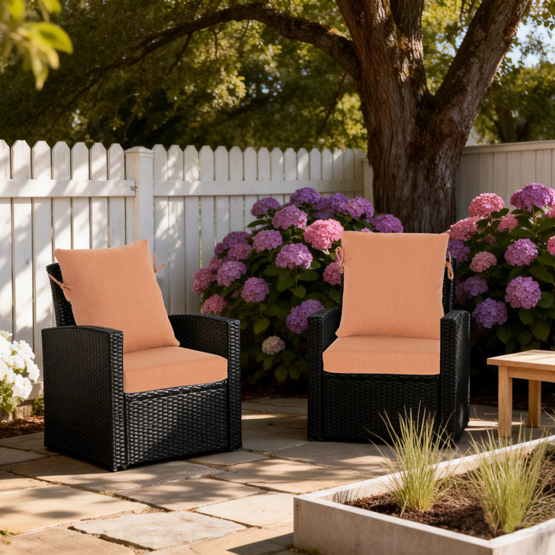 20" x 22"  Foldable Outdoor Dining Chair Cushion with Strap  (Set of 2) -  Water Resistant Design, Tangerine