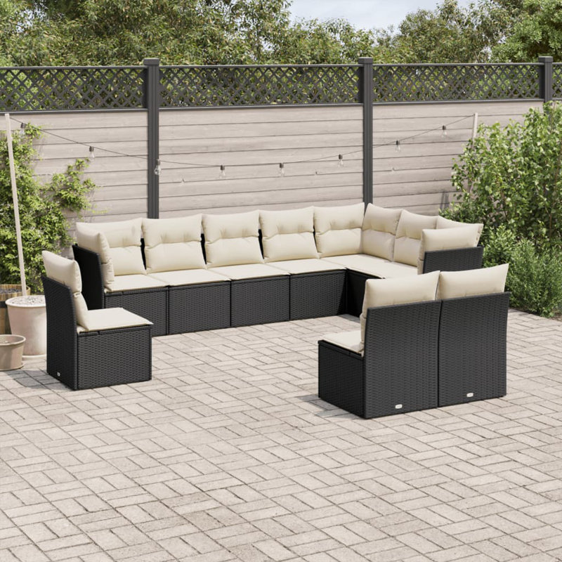 Grand canapé modulaire en rotin PE Vidaxl, Coussin blanc / cadre noir