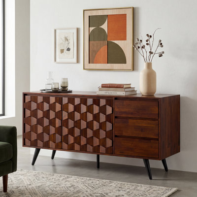 Georgina 61" Wide 3 Drawer Acacia Solid Wood Sideboard