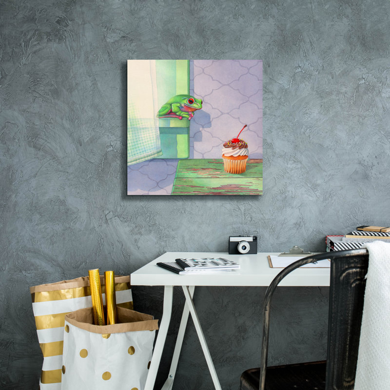 «Frog Covets Cupcake» par Marvindale, art mural sur toile, 18 po x 18 po