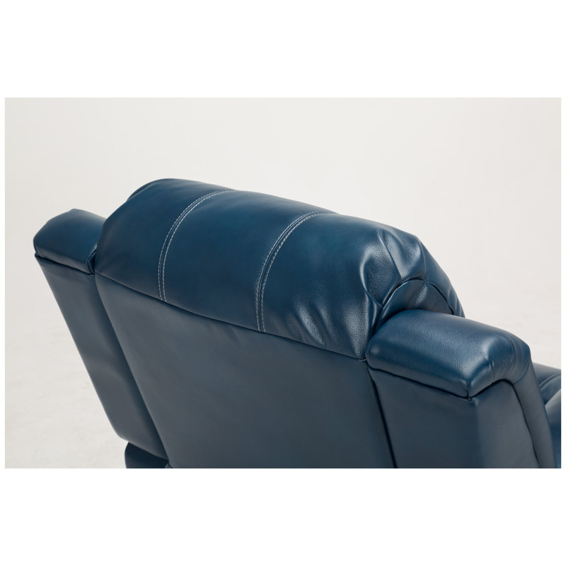 Fauteuil inclinable à bascule Charlotte en similicuir bleu marine, avec mécanisme en acier et structure en bois