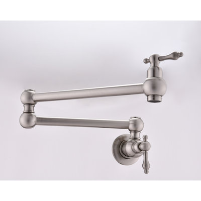Brushed Nickel Pot Filler Faucet Wall Mount, Arm Increases Functionality And Practicality, Double Handles Water Spillage Dripping, Special Coating Mount Faucet, For User- Operation, Regulate Flow