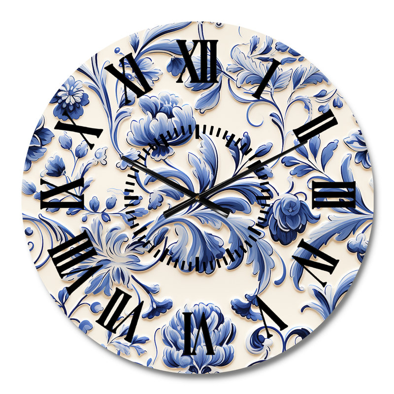 Horloge murale à motif floral victorien bleu Renaissance, Médium