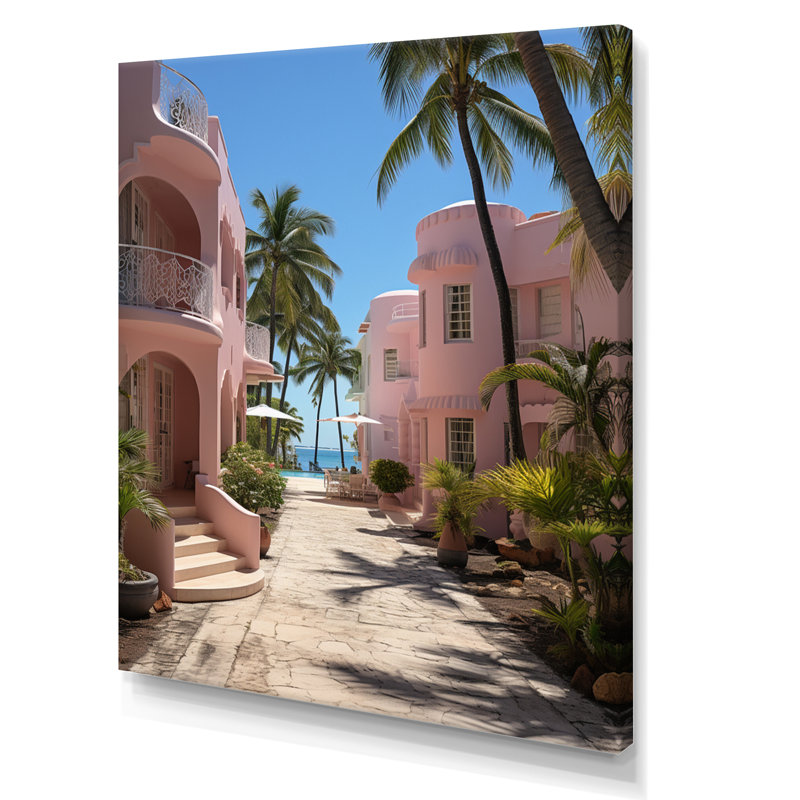 Lintrud Miami Pink House III - impression, H 20 po x l 12 po x P 1 po, Toile tendue