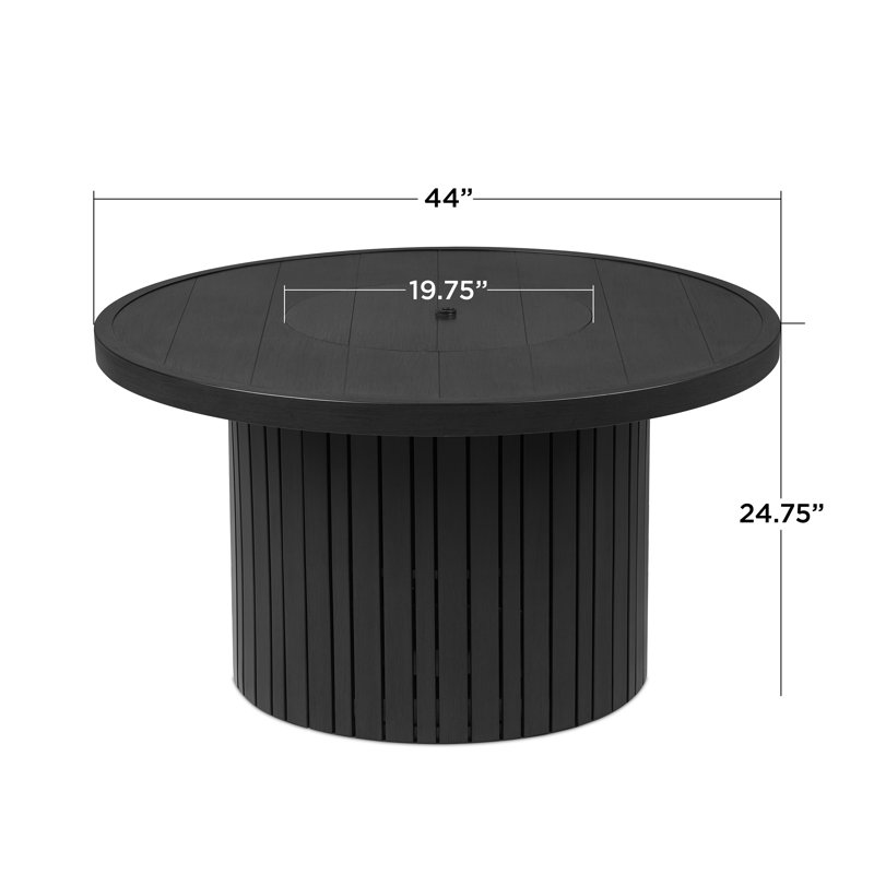 Real Flame Calvin 44" Round Metal Propane Fire Pit Table With Hidden Tank, Black Coral