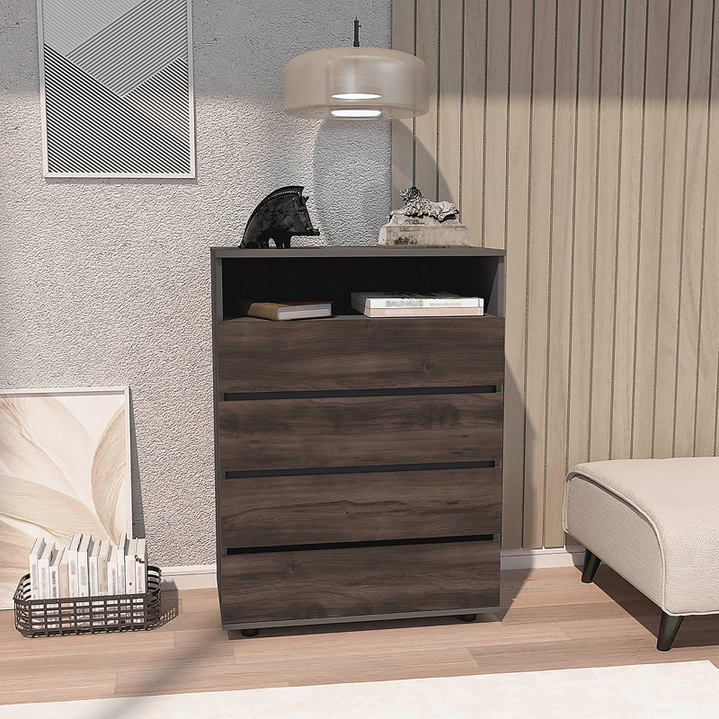 Commode 4 tiroirs avec tablette ouverte, Gris foncé