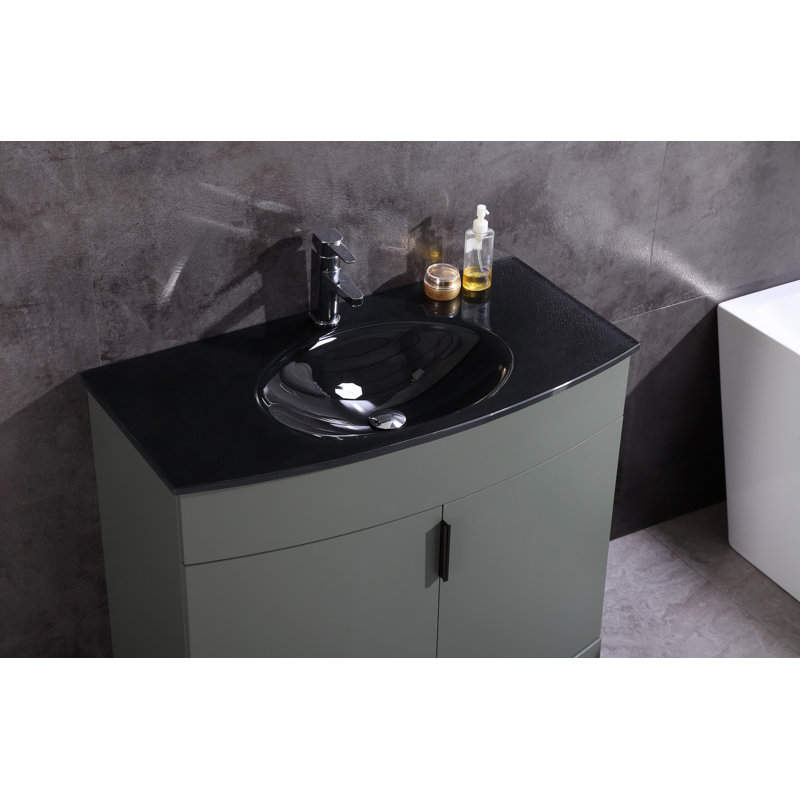 Boettcher 36'' Single Bathroom Vanity with Glass Top, Pewter Green