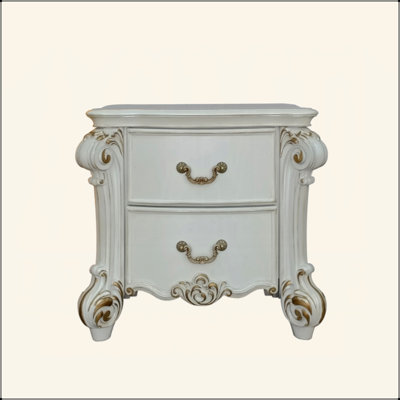 2 Drawers Wooden Nightstand In Gold Patina Finish
