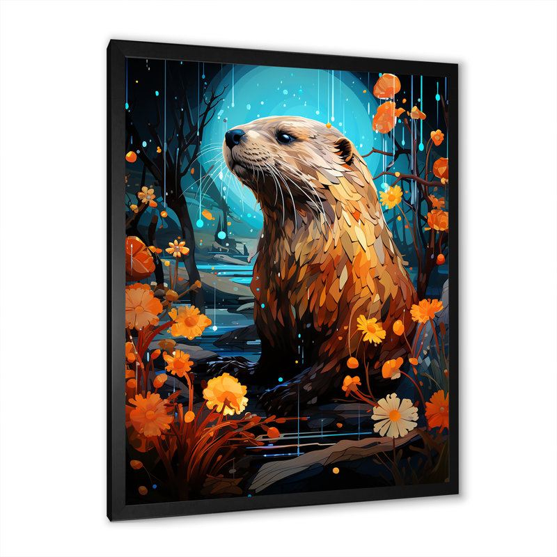 «Orange Futuristic Builder» - art mural, Cadre simple noir, H 20 po x l 12 po x P 1 po