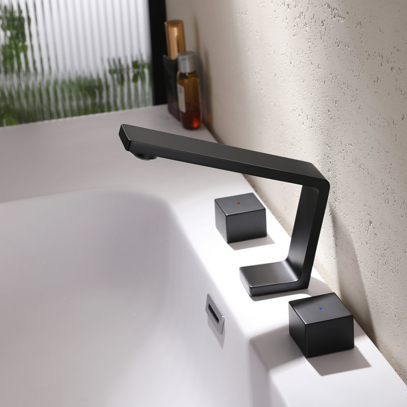 Robinet de salle de bain surdimensionné à 3 trous et 2 poignées avec boutons chaud / froid, Noir mat