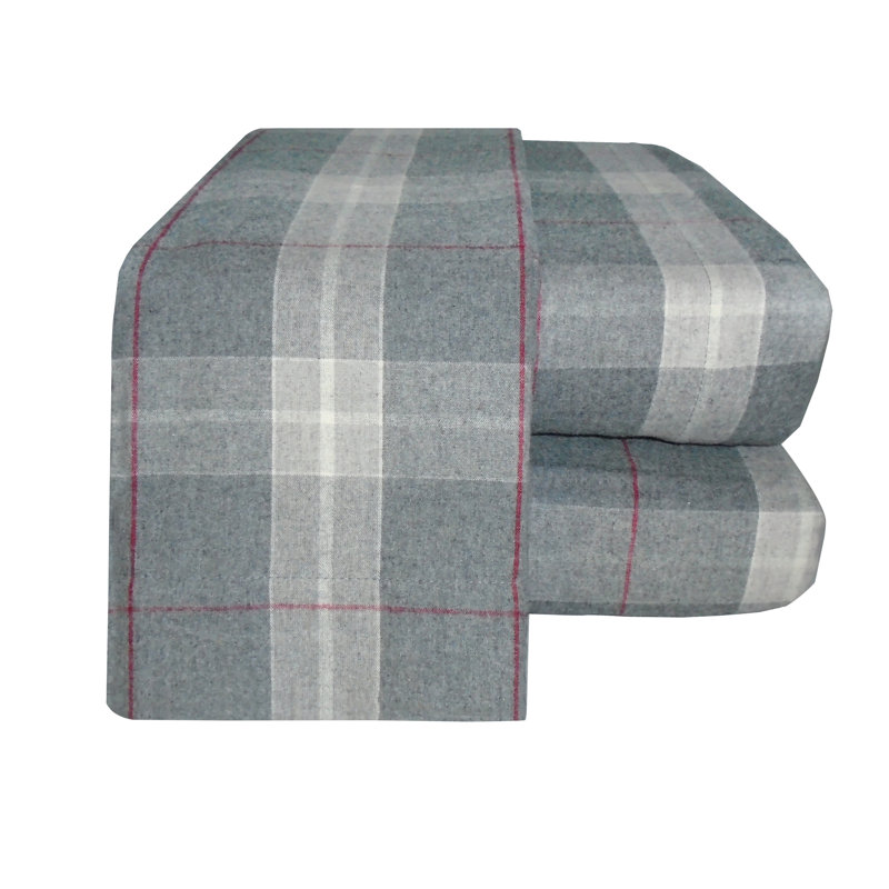 Flannel Standard Plaid Sheet Set, Twin Sheet Set with 1 Pillowcase, Maroon
