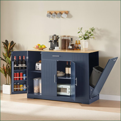 Îlot de cuisine avec tiroirs et amp; Poubelle | L 53,2 po bleu marine Modern Farmhouse | Bleu marine | Panneau de particules