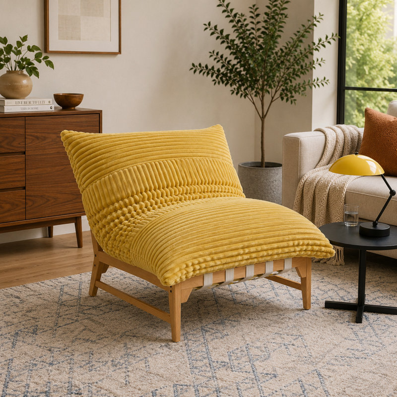 Méridienne Modern, Velours côtelé jaune
