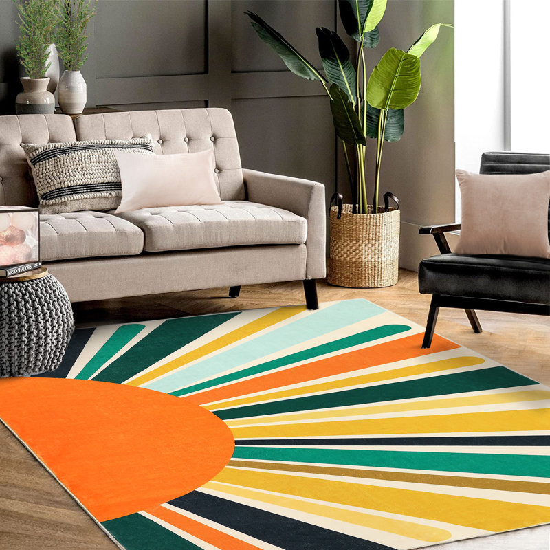 Mignon tapis lavable à la machine Sunburst, Rectangle 4pi x 6 pi